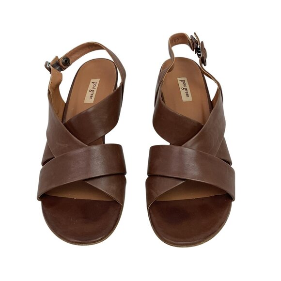 Paul Green Reese Slingback Womens 9 Brown Leather Sandals Criss Cross Straps - Picture 4 of 16